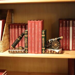 Brown Nostalgic Nautical Bookend Telescope Book Supports Anti-Slip Base Resin (Set of 2) Book Ends to Hold Books Nautical Enthusiast Home Office Shelf Bookcase Decor Gift