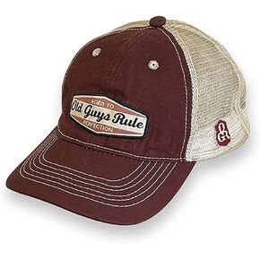 OLD GUYS RULE Men's Trucker Hat, Aged to Perfection - Gift for Dad, Grandpa, Husband, Father's Day, Birthday, Holiday - Funny Novelty Hat for Getting Older, Retirement, OGR Collectors (Wine & Ivory)