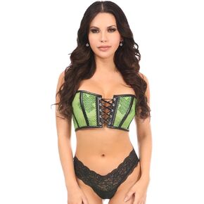 Daisy corsets womens Lavish Neon Green Fishnet & Faux Leather Lace-up Short Bustier Top