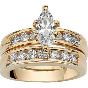 PalmBeach Yellow Gold-Plated Marquise Cut Cubic Zirconia Two-Piece Bridal Ring Set Sizes 5-9