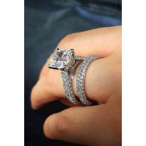 2-piece Zircon Super Bright Ring 925 Sterling Silver Crystal CZ Wedding Ring Engagement Ring Bridal Set Jewelry Gift (9)