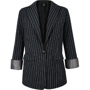 M.Infisavo Women's Casual Blazer for Work Office Loose Lapel Collar Stripe Open Front Stretch Dressy Business Jacket Suit