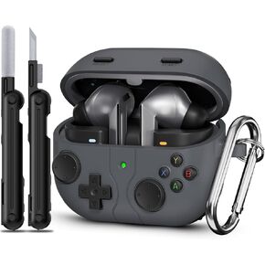 【with 3D Decompression Button】for Samsung Galaxy Buds 3 Case & Galaxy Buds 3 Pro Case, Soft Silicone Classic Game Player Design Case Cover for Galaxy Buds 3 Pro Accessories with cleaning kit-Dark Gray