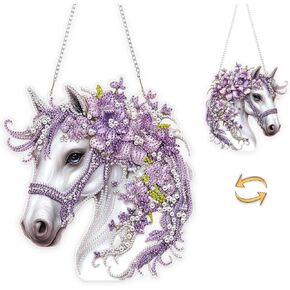 Eiflow DIY Hanging Diamond Art Painting Kit Animal Horse, Double Sided Acrylic Horse Diamonds Painting Pendant Ornament Board Kit