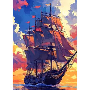 MEIYUDA 5D Landscape Diamond Painting Kits, DIY Ocean Sailboat Diamond Painting Kits, Colorful Full Round Drill Gem Art Kits for Adult Beginner, Crystal Crafts for Home Art Decor 12x16 Inch