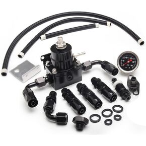 YESHMA EFI Fuel Pressure Regulator Kit 0-100psi with Gauge 6AN Fuel Line Fitting Universal Adjustable Aluminum (Blue+Red)