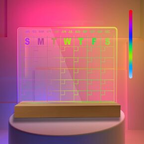 Wireless Acrylic Dry Erase White Board with Light,12 x 10" Light up Clear Desktop Whiteboard with Stand,Glowing Acrylic Message Board with 24 Keys Ir Remote Controller and 12 Liquid Chalks for Office