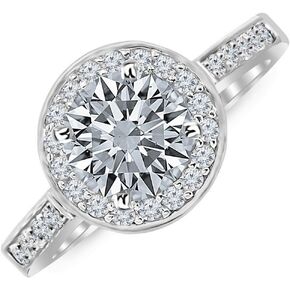 5.35 Carat IGI Certified t.w. Platinum Graduating Classic Halo Prong And Pave-set Round Round LAB GROWN Diamond Engagement Ring with a 5 Carat IGI Certified D-E Color VS1-VS2 Clarity Center Stone