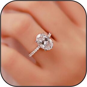 Travel Engagement Rings for Women Fake Engagement Ring Oval Solitaire Moissanite Engagement Ring Halo Cubic Zirconia Wedding Bands for Promise Ring Silver Plated CZ Wedding Rings for Bridal Jewelry Accessories