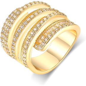 MDFUN 4 Rows Emerald Cut Cubic Zirconia Rings 18K White Gold/Yellow Gold Plated Engagement Promise Wedding Ring Baguette Ring for Women Size 5-10