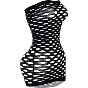 Womens Fishnet Dress, Sexy Sheer Mesh Lingerie Sleepwear, Hollowed-Out Babydoll Bodysuit One Size in Saudi Arabia
