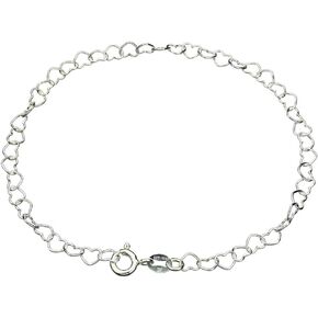 Joyful Creations Sterling Silver Heart Link Nickel Free Chain Bracelet Anklet Italy Adjustable