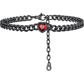 PROSTEEL Cuban Links Heart Anklets for Women, Adorned with Sparkling Birthstone, Black Stainless Steel Chain Ankle Bracelet, 8.5"-10.5" Adjustable, Come with Box
