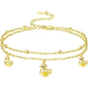 Palpitate Duck Gifts Duck Ankle Bracelets for Women 14K Gold Plated Cute Ducky Jewelry Layered Foot Anklet Chain for Women Adjustable