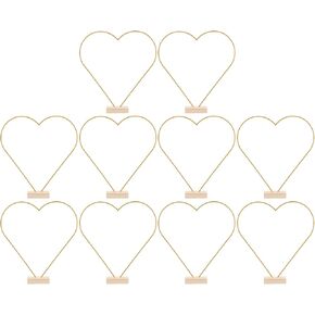 jojofuny 10 Sets Floral Hoop Centerpiece, Heart Shape Dream Catcher Hoop, Floral Wreath Ring for Wedding with Wood Holder Stands, DIY Craft Round Dream Catcher Rings