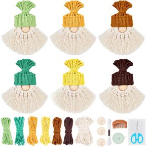FREEBLOSS 6 Set DIY Macrame Santa Claus Kit Macrame Gnome Kit Macrame Christmas Ornaments Macrame Santa Claus for Christmas Tree Macrame Starter Kit for Decoration Gift