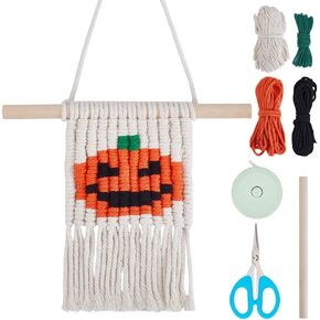 WEBEEDY 1 Set DIY Halloween Macrame Kit Pumpkin Wall Hanging Kit Handmade Macrame Kit for Beginners with Step-by-Step Video Tutorials Macrame Supplies Kit for Party Home Halloween