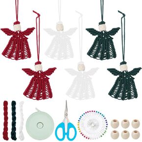INFUNLY 6 Set Small DIY Macrame Angels Kit Christmas Tree Macrame Angel Kit Boho Macrame Angel Keychain Kits Handmade Macrame Starter Kit with Instruction Video for Car Key Purse Bag Phone Xmas Gift