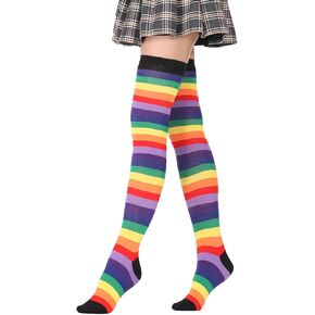 Womens Thigh High Socks Athletic Stripe Cute Colorful Over the Knee High Sock Colorful Long Tube Sock