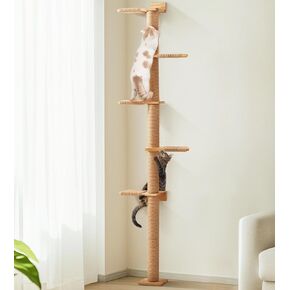 FUKUMARU Tall Cat Tree, 5 Tier Floor to Ceiling Cat Tower, Wall-Mounted Cat Scratching Post, Wild Simulation Cat Wall Shelves, Suitable for Cats Climb, Scratch, Lookout and Play
