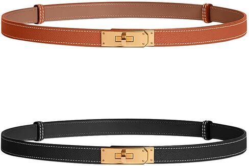 2 Pack Designer Belts for Women H Gold Buckle Adjustable Turn-Lock Buckle Thin Waist Belt in Saudi Arabia