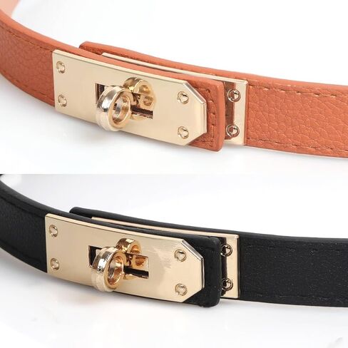 2 Pack Designer Belts for Women H Gold Buckle Adjustable Turn-Lock Buckle Thin Waist Belt in Saudi Arabia