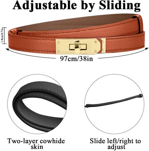 2 Pack Designer Belts for Women H Gold Buckle Adjustable Turn-Lock Buckle Thin Waist Belt in Saudi Arabia