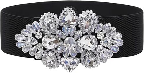 Elastic Rhinestone Belts for Women-Crystal Wide Stretchy Belts for Dress, Cinturones para Mujer, Black in Saudi Arabia