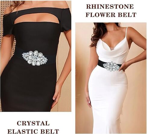Elastic Rhinestone Belts for Women-Crystal Wide Stretchy Belts for Dress, Cinturones para Mujer, Black in Saudi Arabia