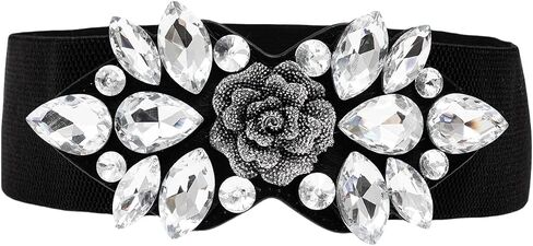 Elastic Rhinestone Belts for Women-Crystal Wide Stretchy Belts for Dress, Cinturones para Mujer, Black in Saudi Arabia