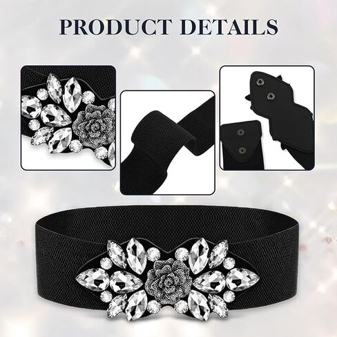 Elastic Rhinestone Belts for Women-Crystal Wide Stretchy Belts for Dress, Cinturones para Mujer, Black in Saudi Arabia