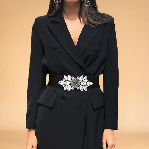 Elastic Rhinestone Belts for Women-Crystal Wide Stretchy Belts for Dress, Cinturones para Mujer, Black in Saudi Arabia