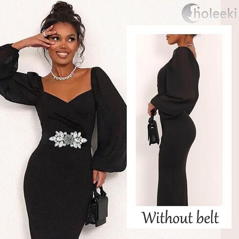 Elastic Rhinestone Belts for Women-Crystal Wide Stretchy Belts for Dress, Cinturones para Mujer, Black in Saudi Arabia