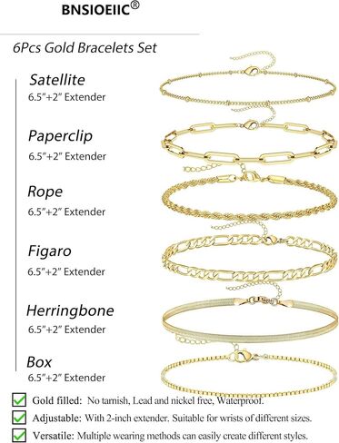 Gold Bracelets for Women Waterproof, 14K Real Gold Jewelry Sets for Women Trendy Thin Dainty Stackable Cuban Link Paperclip Chain Bracelet Pack Fashion Accessories Gifts for Womens ﻿ in Saudi Arabia