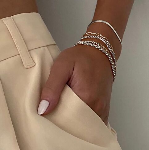 Gold Bracelets for Women Waterproof, 14K Real Gold Jewelry Sets for Women Trendy Thin Dainty Stackable Cuban Link Paperclip Chain Bracelet Pack Fashion Accessories Gifts for Womens ﻿ in Saudi Arabia