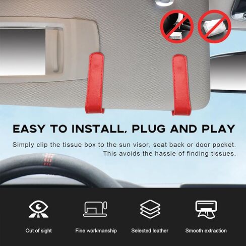 Car Tissue Holder, Leather Sun Visor Napkin Dispenser, Rectangular Paper Carton Mask Holder with Tissue Refill, Universal Car Accessories for Hanging Paper Towel Clip (Black) in Kuwait