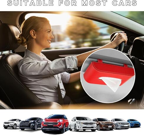 Car Tissue Holder, Leather Sun Visor Napkin Dispenser, Rectangular Paper Carton Mask Holder with Tissue Refill, Universal Car Accessories for Hanging Paper Towel Clip (Black) in Kuwait