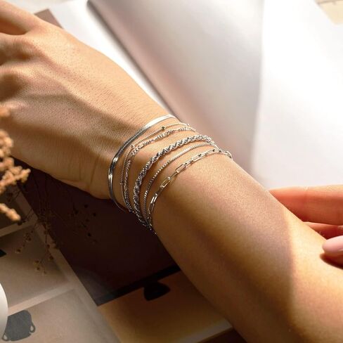 Gold Bracelets for Women Waterproof, 14K Real Gold Jewelry Sets for Women Trendy Thin Dainty Stackable Cuban Link Paperclip Chain Bracelet Pack Fashion Accessories Gifts for Womens ﻿ in Saudi Arabia