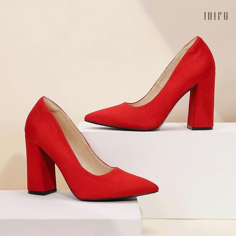 IDIFU IN4 Women's Pumps Closed Toe Heels High Chunky Block Heels Thick Pointed Toe Dress Shoes for Women Wedding Prom Bridal Office Business Heels Dressy Comfortable Formal Fashion Classic Pumps in Saudi Arabia