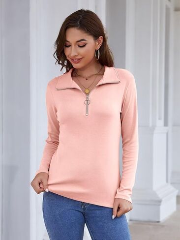 Minetom Women's Long Sleeve Tops Quarter Zip Pullover Collared Shirts Fall Clothes in Kuwait