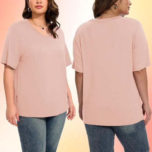 HLTPRO 3 Pack Women's Plus Size V Neck T-Shirt Black Casual Short Sleeve Tees Loose Fit Soft Tops for Gym Workout S - 3XL in Saudi Arabia