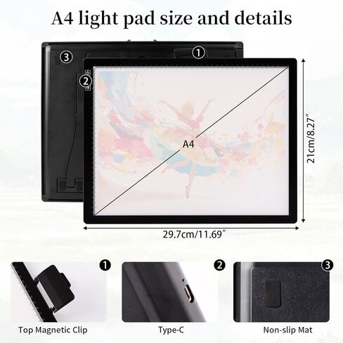Magictaill Light Board for Diamond Painting, Rechargeable A4 Tracing Light Box with Stand and Clip, 6 Levels Brightness Light Table for Artist, Drawing, Sketching, Animation in Saudi Arabia