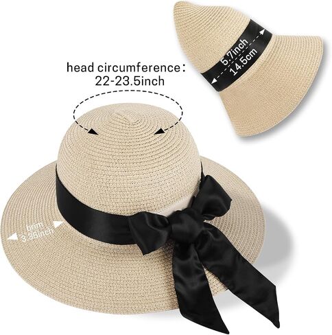 Summer Straw Hats for Women, Wide Brim Beach Hat, Boho Sun Hats with Detachable Silk Tie, Packable Travel Bucket Hat - UPF 50 in Saudi Arabia