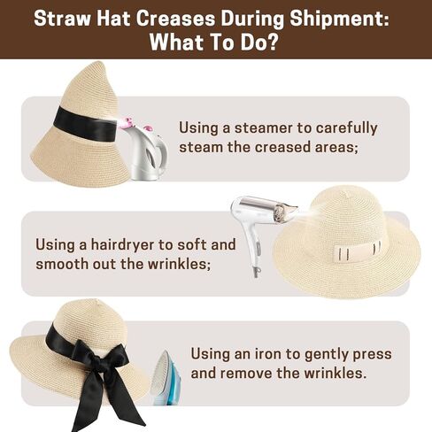 Summer Straw Hats for Women, Wide Brim Beach Hat, Boho Sun Hats with Detachable Silk Tie, Packable Travel Bucket Hat - UPF 50 in Saudi Arabia