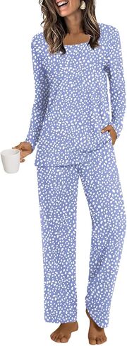 أطقم بيجامات من HOTGIFT للنساء قطعتين، أطقم سراويل Pjs بأكمام طويلة للسيدات في الشتاء، أطقم بيجامات نسائية ناعمة in Saudi Arabia