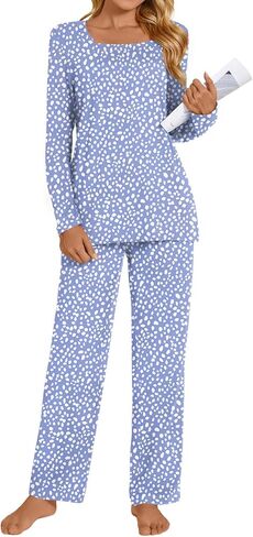 أطقم بيجامات من HOTGIFT للنساء قطعتين، أطقم سراويل Pjs بأكمام طويلة للسيدات في الشتاء، أطقم بيجامات نسائية ناعمة in Saudi Arabia