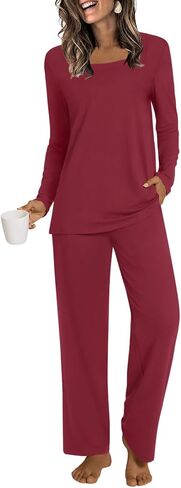 أطقم بيجامات من HOTGIFT للنساء قطعتين، أطقم سراويل Pjs بأكمام طويلة للسيدات في الشتاء، أطقم بيجامات نسائية ناعمة in Saudi Arabia