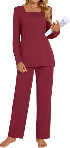 أطقم بيجامات من HOTGIFT للنساء قطعتين، أطقم سراويل Pjs بأكمام طويلة للسيدات في الشتاء، أطقم بيجامات نسائية ناعمة in Saudi Arabia