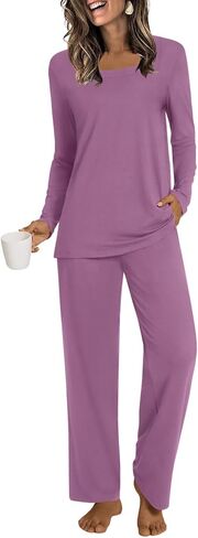 أطقم بيجامات من HOTGIFT للنساء قطعتين، أطقم سراويل Pjs بأكمام طويلة للسيدات في الشتاء، أطقم بيجامات نسائية ناعمة in Saudi Arabia