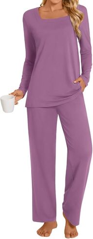 أطقم بيجامات من HOTGIFT للنساء قطعتين، أطقم سراويل Pjs بأكمام طويلة للسيدات في الشتاء، أطقم بيجامات نسائية ناعمة in Saudi Arabia